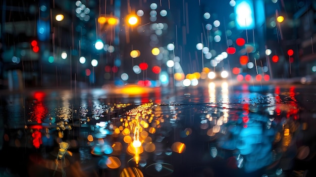 Foto rainy city street's nachts met gloeiende reflecties