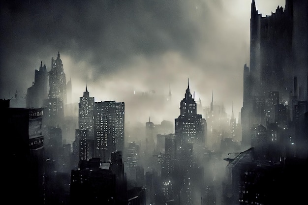 Rainy cityscape dark mood Generative AI generative AI