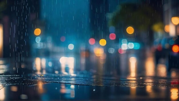 Rainy day in the city Blurred bokeh background