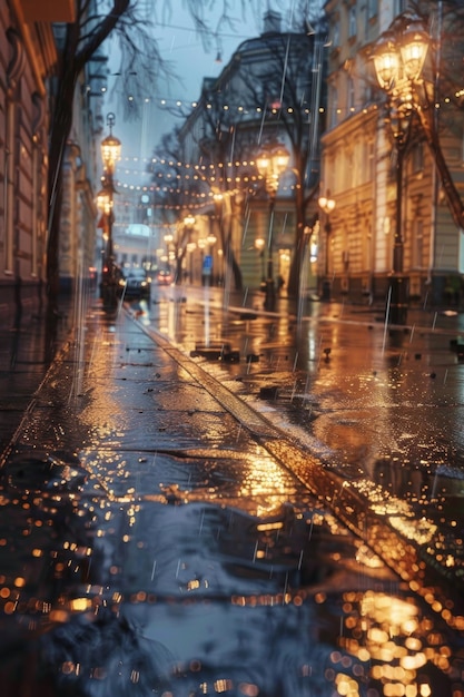 rainy day on the city street Generative AI