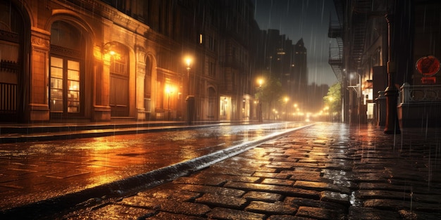 rainy day on the city street Generative AI