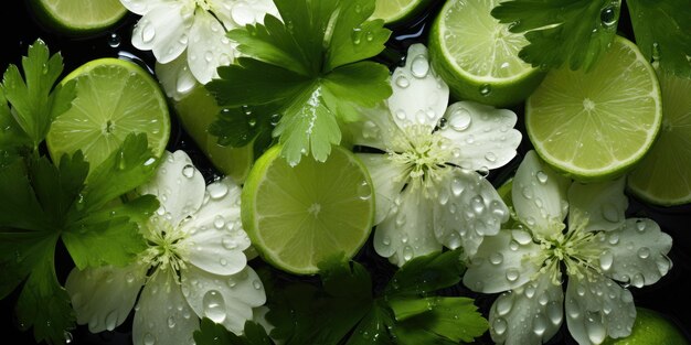 Rainy Day Elegance Close-up van bloemen en bladeren met waterdruppels