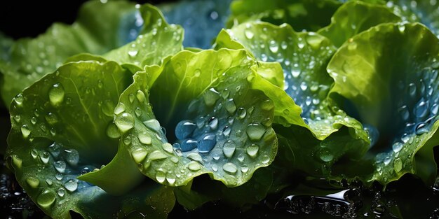 Rainy Day Elegance Closeup of Flowers and Leaves with Water Droplets