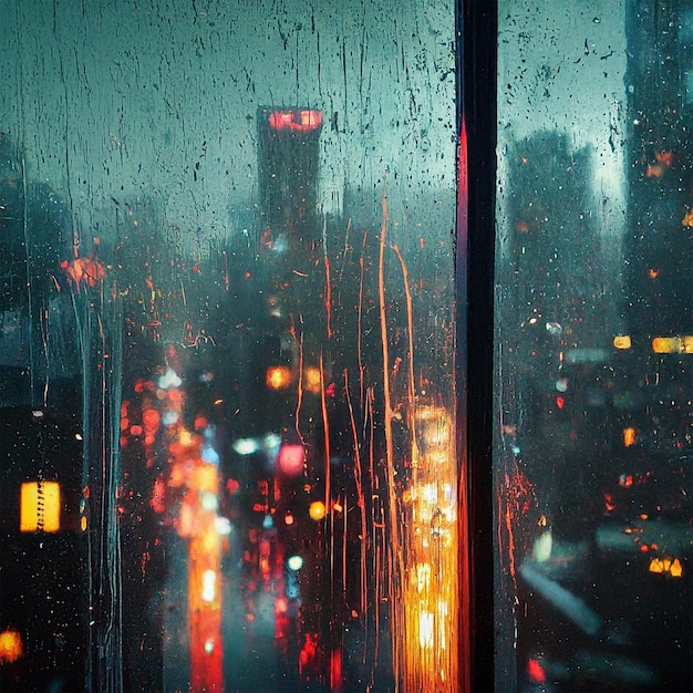 Rainy day from window cityscape