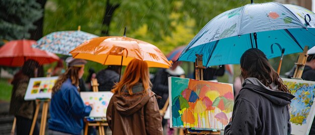 Rainy Day Masterpieces Outdoor Painting Class aangedreven door natuur invloeden en artistieke paraplu's