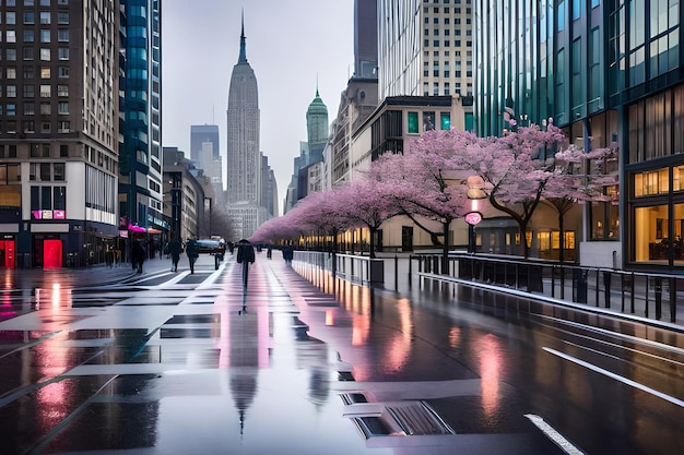 A rainy day in nyc with a view of the empire state building and the empire state building.