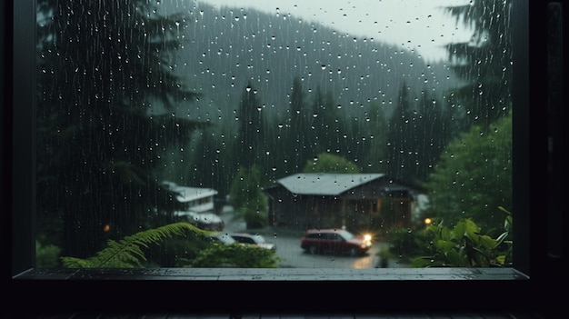 Rainy day observed a window