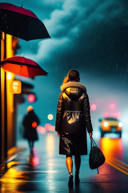 A rainy day people are walking generated Ai