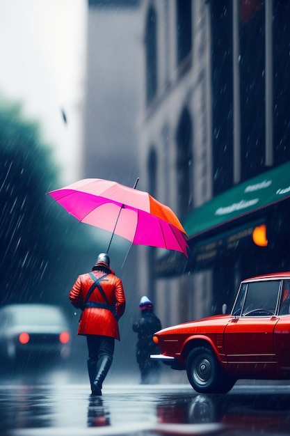 雨の日 ⁇ 人々が歩き回り ⁇ アイを生み出しました ⁇ 