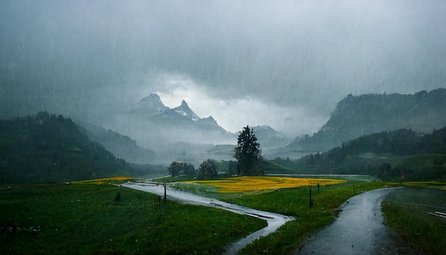 Foto una giornata piovosa nella campagna svizzera