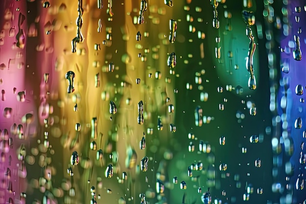 Foto vista di un giorno di pioggia attraverso la finestra con gocce d'acqua