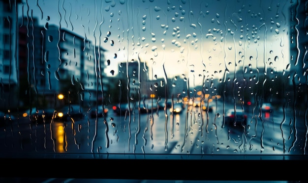 雨の日の窓街 都市街路の濡れたガラスをぼかす 生成AI