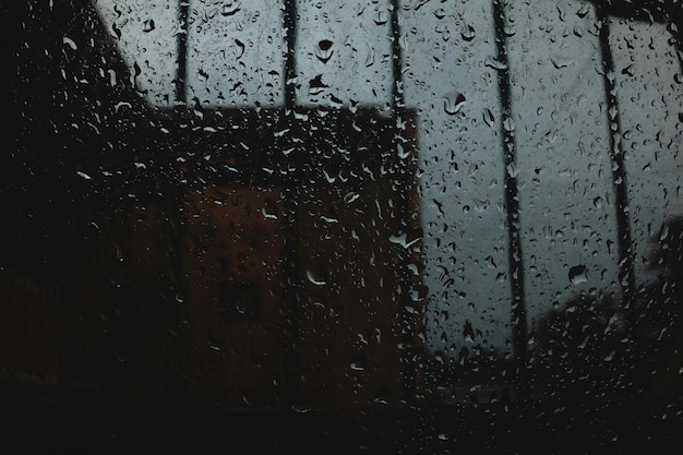 a rainy day with a building in the background