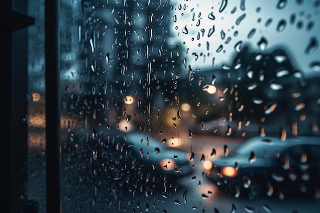 A rainy day with raindrops on the window