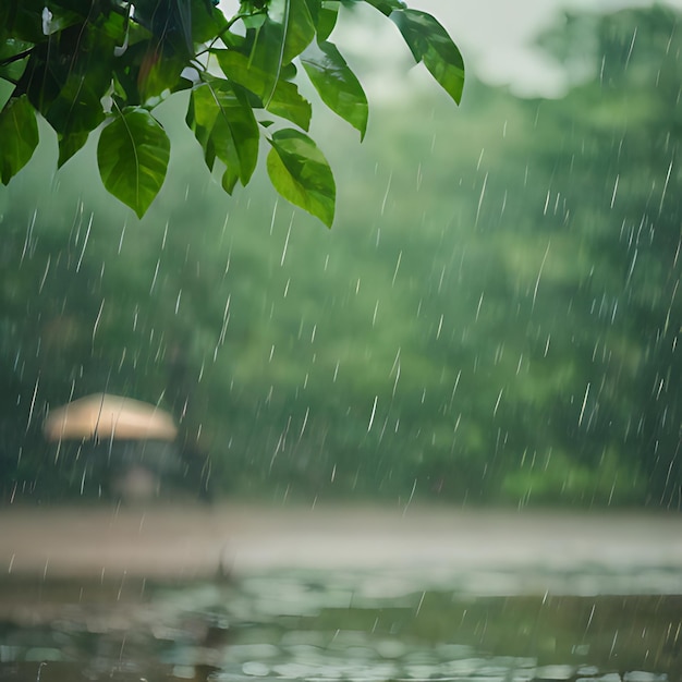 a rainy day with a tree in the background and a sign that says  rain