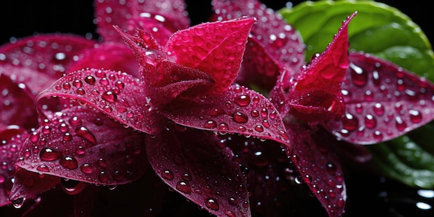 Rainy Garden Closeup of Flowers and Leaves with Rain Drops