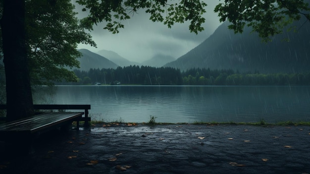 Photo rainy lakeside background