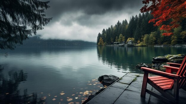 Photo rainy lakeside background