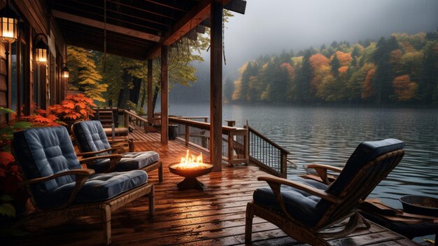 Rainy Lakeside Retreat achtergrond