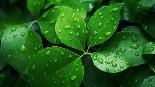 Rainy leaves and droplets background