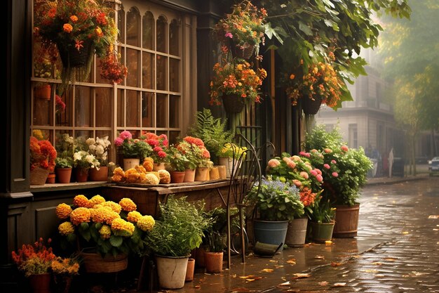 写真 雨の朝の花