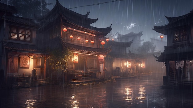 中国の雨の夜