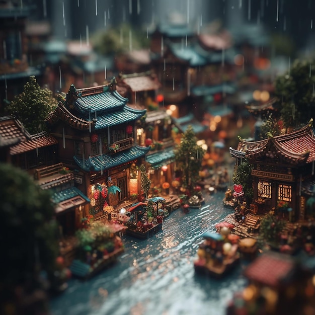 上海の街の雨の夜