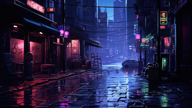 도시의 비오는 밤