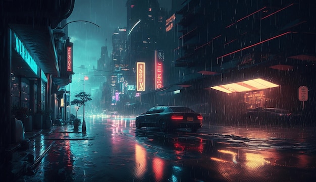 Download Cyberpunk 1920x1080 Night Raining City Wallpaper