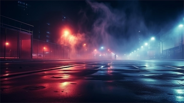 A rainy night scene with a street and a car on the street.