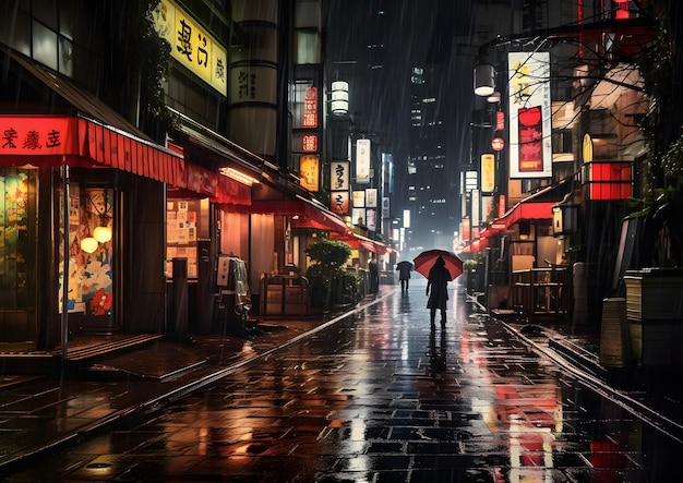 写真 雨の夜の街 - 東京の街景