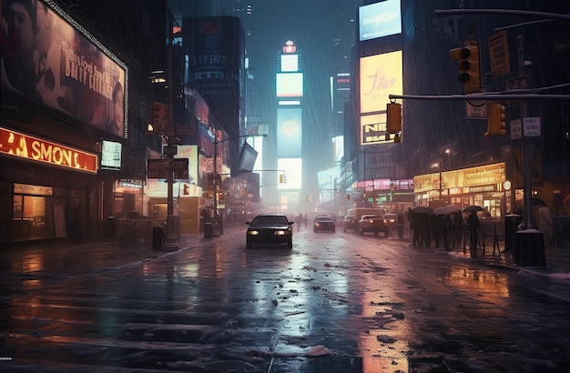 A rainy night in times square