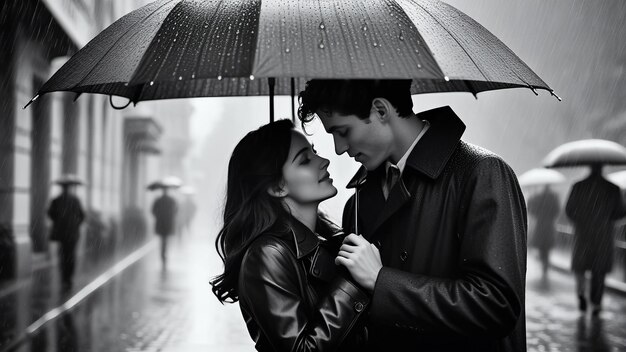 Photo rainy romance