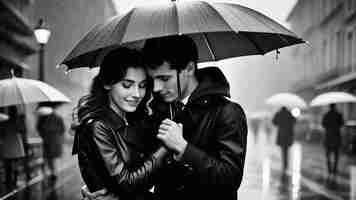 Photo rainy romance