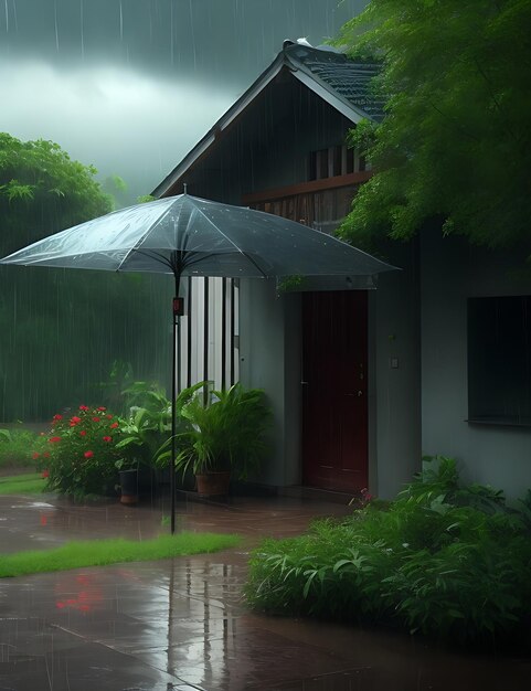 Rainy season in the village with sweet home