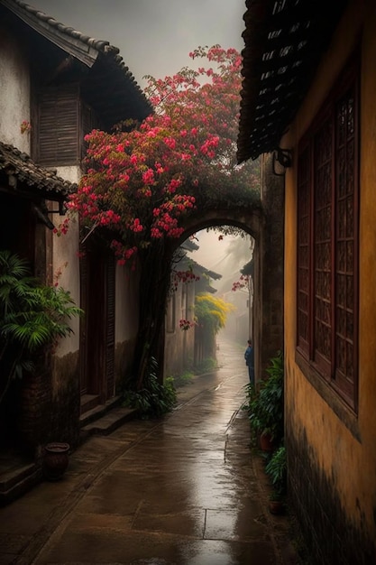 A rainy street in china