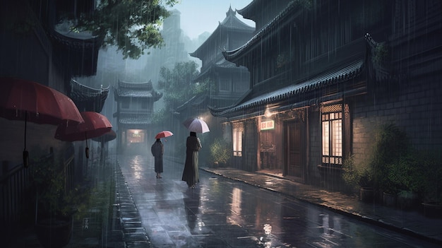 A rainy street in the rain