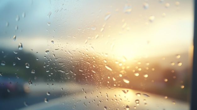 窓から見える雨の街並み