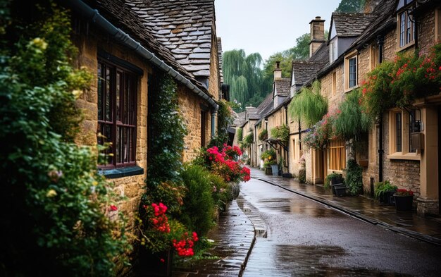 Photo a rainy street with a house that says  the name of the house