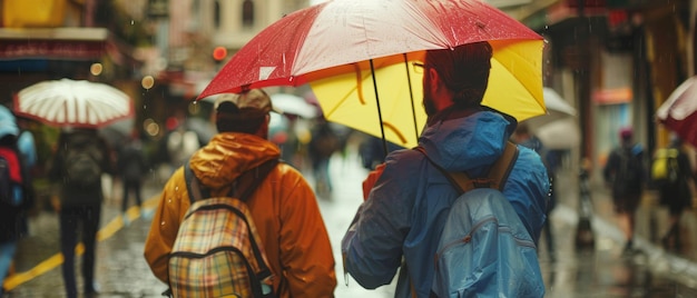 Rainy Urban Adventure Explorers Uncover Hidden Gems with Map Umbrellas