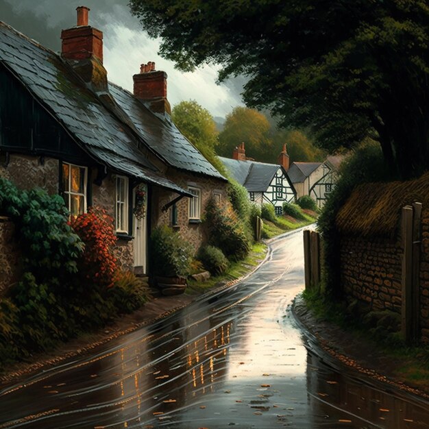 Photo rainy village road