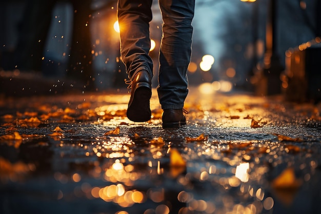 Rainy walk in autumn