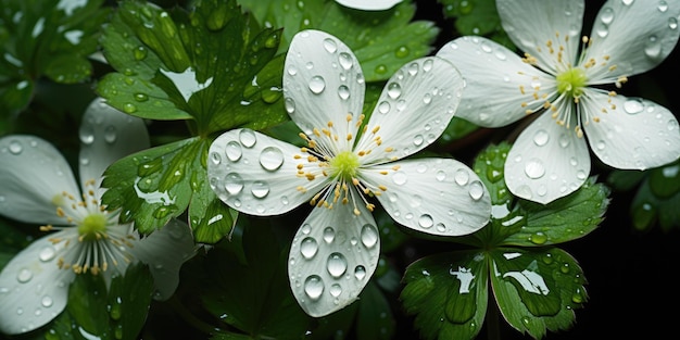 Rainy Wonderland Floral Background with Water Droplets