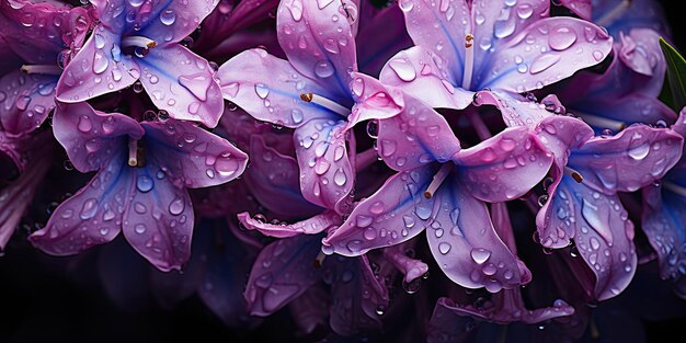 Дождливый чудесный цветочный фон с каплями воды