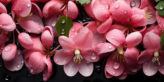 Rainy Wonderland Floral Background with Water Droplets