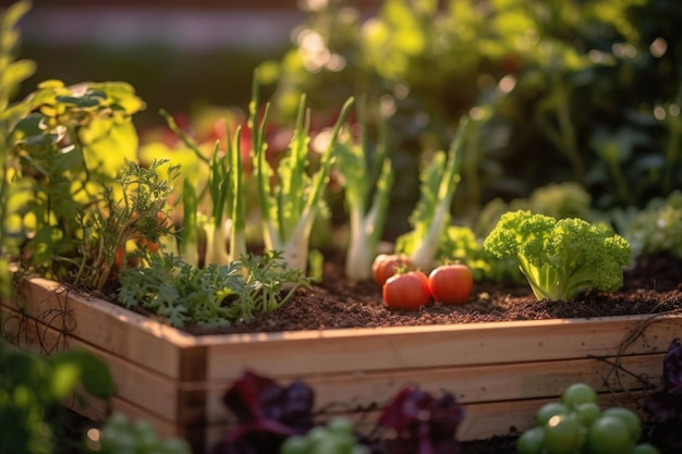 Raised bed gardens for growing vegetables or composting Generative AI