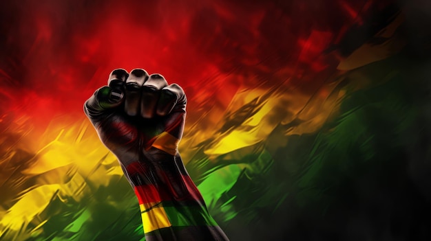 Raised fist on abstract background with copy space black history month concept