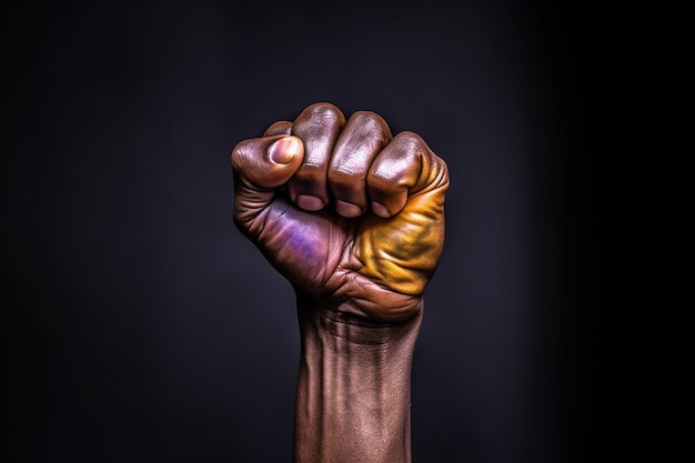 Raised fist dark colors photorealistic