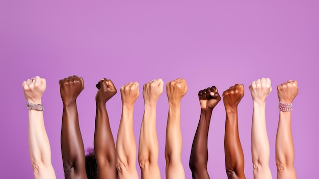 Фото Поднятый кулак женщины к международному женскому дню и феминистскому движению 8 марта за феминизм