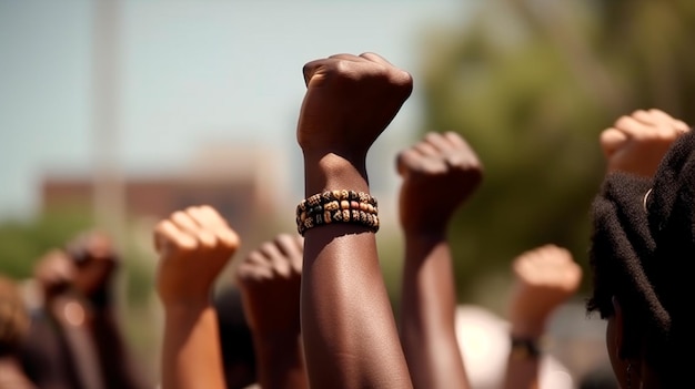 Foto pugni alzati nell'ia generativa della celebrazione del giorno della liberazione africana e del diciannovesimo giugno